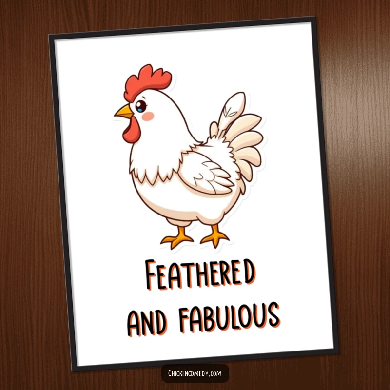 Funny Proud Chicken Poster depicting a chicken displaying a perfect feather, adding stylish humor to wall decor.