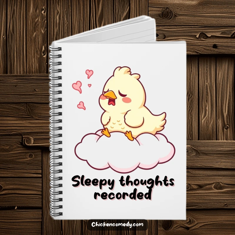Funny Sleepy Chicken Notebook with a chicken yawning on a cloud, ideal for writing, journaling, and peaceful notes.