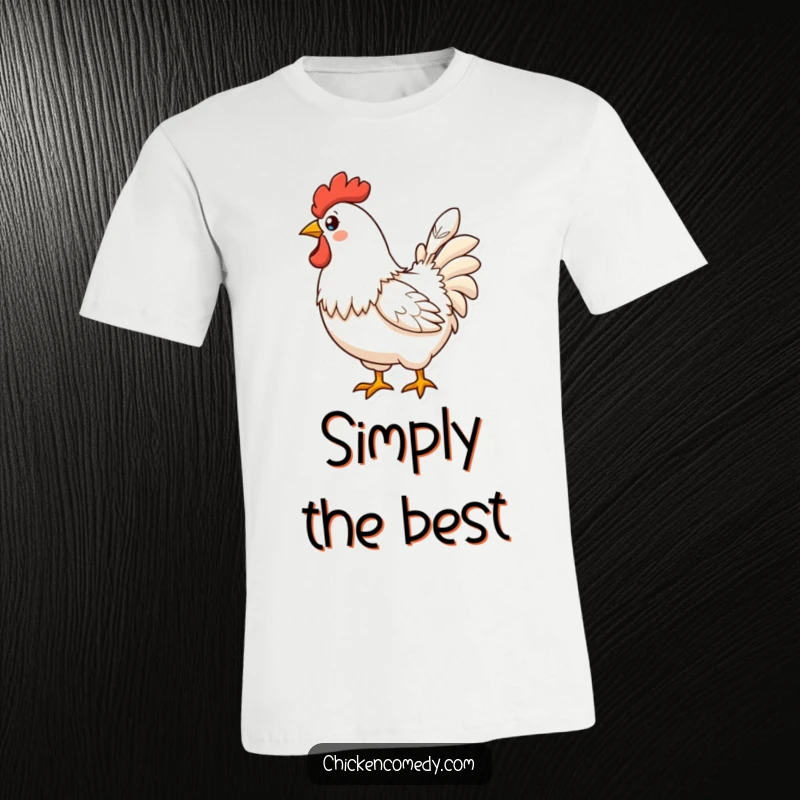 Funny Proud Chicken T-Shirt featuring a chicken proudly displaying one perfect feather, exuding confidence.